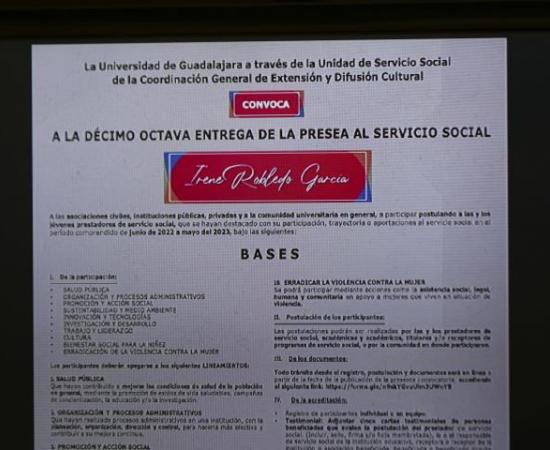 Abierta la convocatoria para la Presea al Servicio Social “Irene Robledo García”